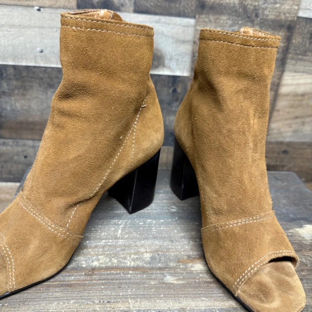 Matisse‎ Suede Leather Peep Toe Ankle Boots Booties Zipper Brown Womens Size 6.5
